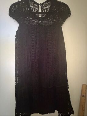 Anthropologie Black Crochet Lace Short Sleeve Dress - Women's